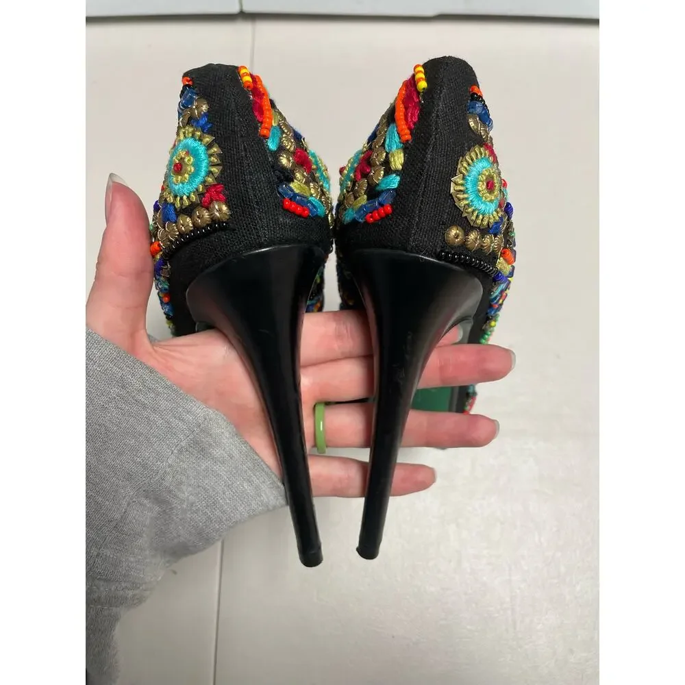 LISA FOR DONALD J. PLINER Alexis Beaded Platform Pump Size 7 Multicolor Slip-On - Picture 5 of 12